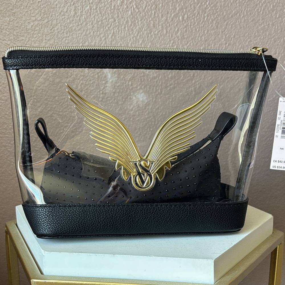 Victoria's Secret Clear Bag with Black and Gold Accents